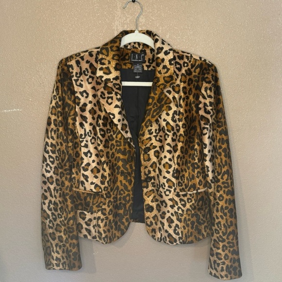 Vintage 90s Y2K INC Leopard Cheetah Soft Tailored Mob Wife Blazer A24 - Picture 1 of 4